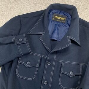 VTG 1970's - Navy Blue Leisure suit jacket‎ Shirt- Haggar - Men's Size 44 *flaw*